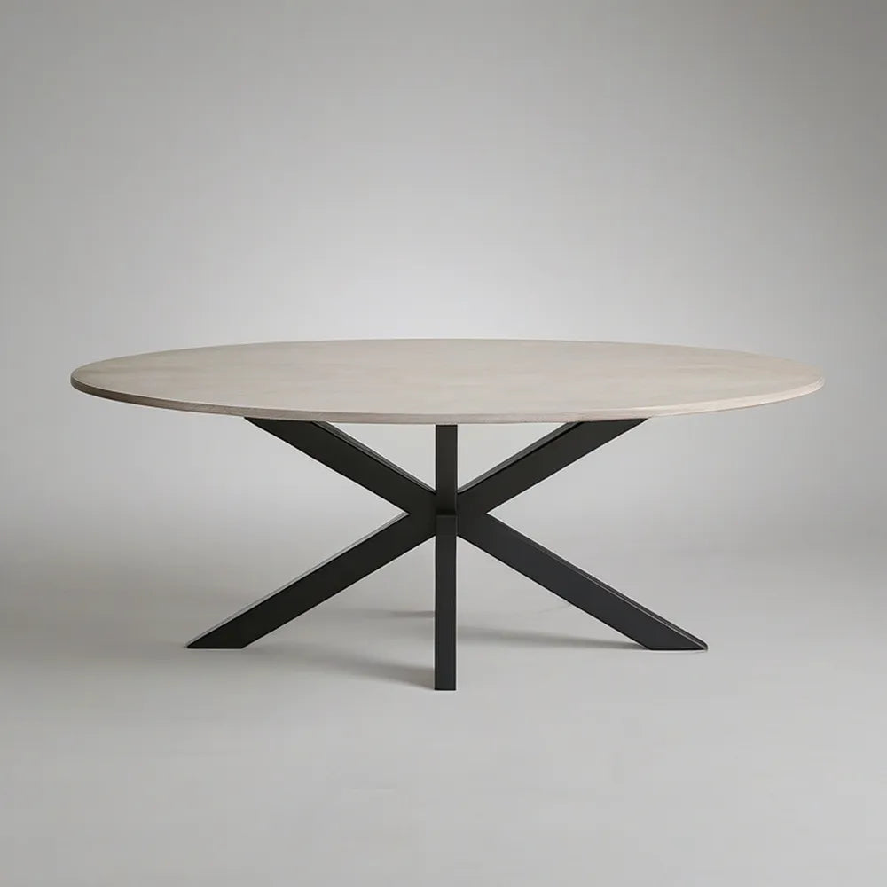 Mesa Oval 180 x 100 x 75 cm em Carvalho Claro e Preto