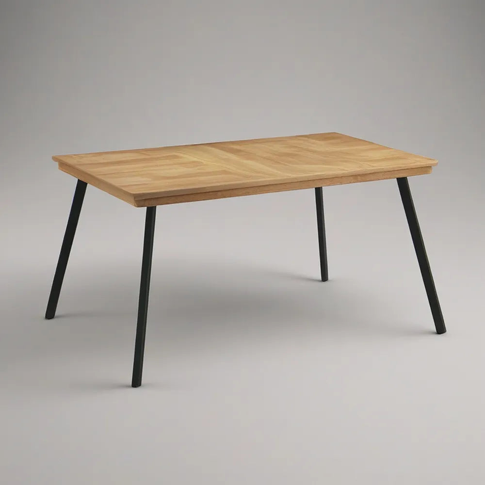 Mesa de Jantar Retangular 140 x 80 x 75 cm em MDF Folheado a Carvalho Natural com Pernas em Aço Preto