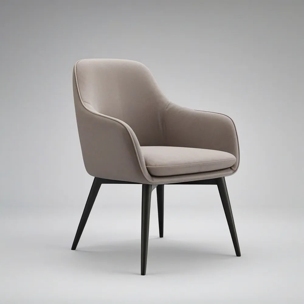 Cadeira Estofada com Braços e Encosto Curvo em Microfibra Taupe e Aço Preto, 60 x 61 x 81 cm
