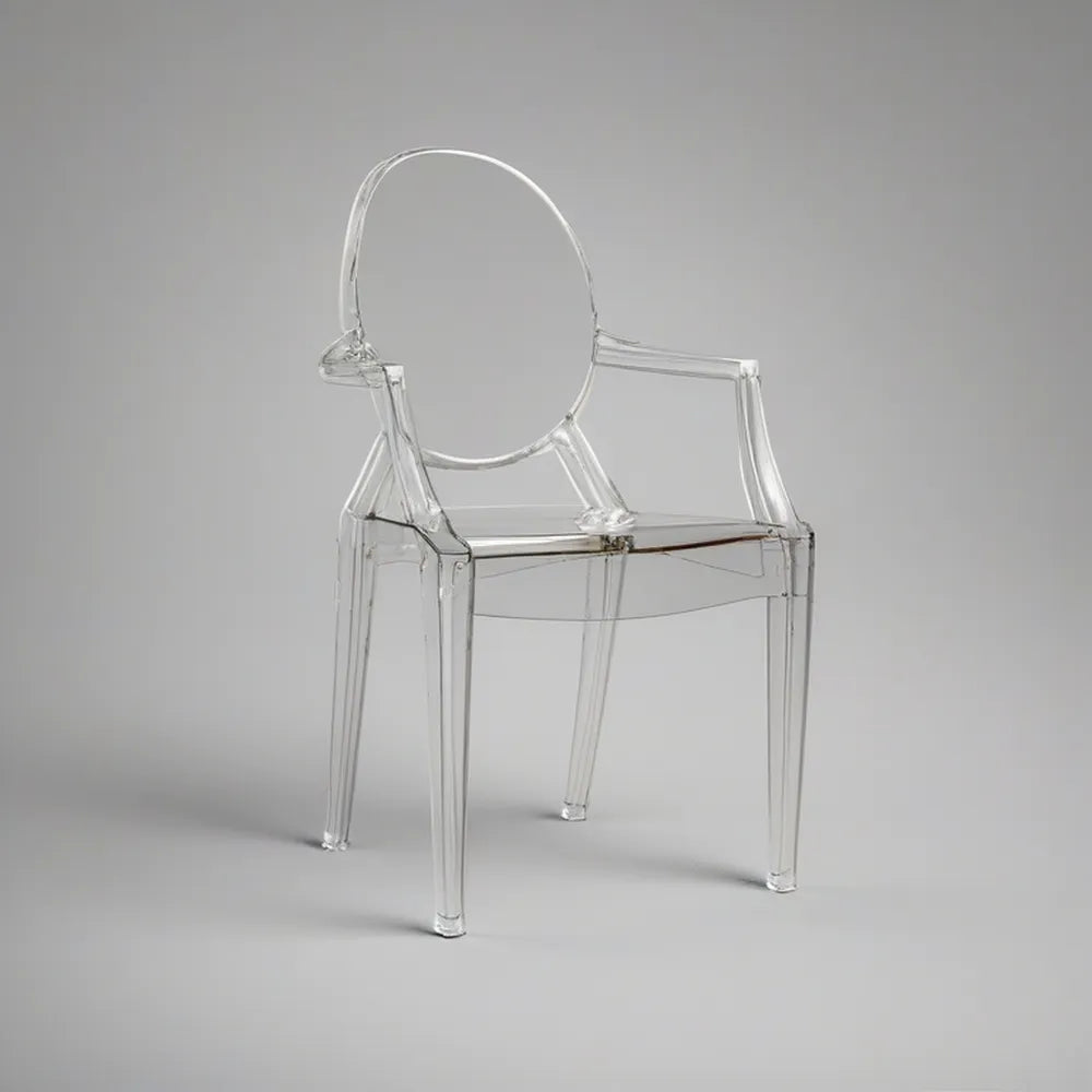 Cadeira Transparente em PMMA com Encosto Redondo, 54 x 56 x 94 cm