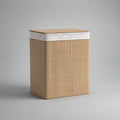 Cesto para Roupa Suja Retangular em Bambu com Tampa e Forro Branco, 40 x 30 x 60 cm