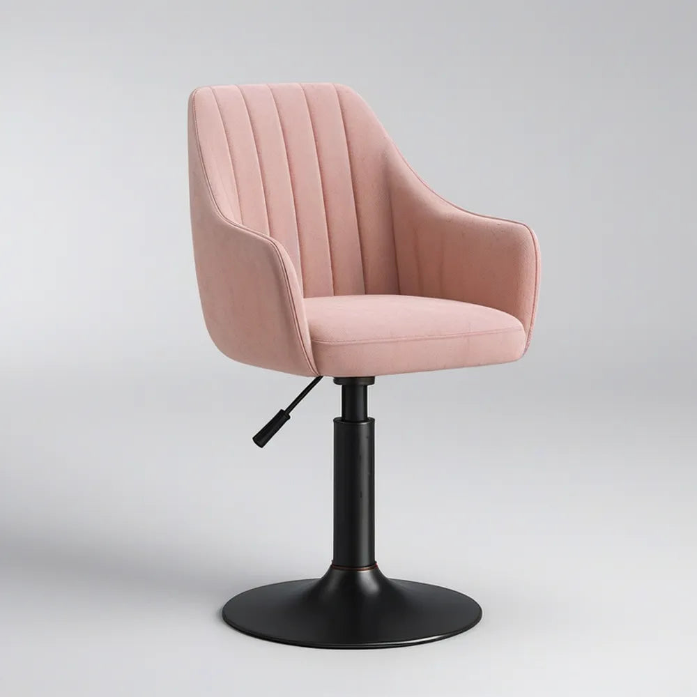 Cadeira Giratória Regulável em Veludo Rosa com Base em Aço Preta 54 x 58 x 84-96 cm