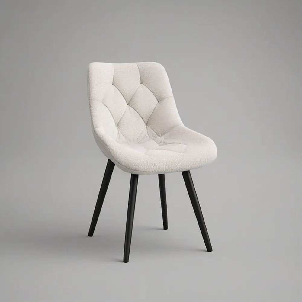 Cadeira Estofada 50 x 59 x 83 cm em Tecido Bouclé Bege com Pernas de Aço Preto