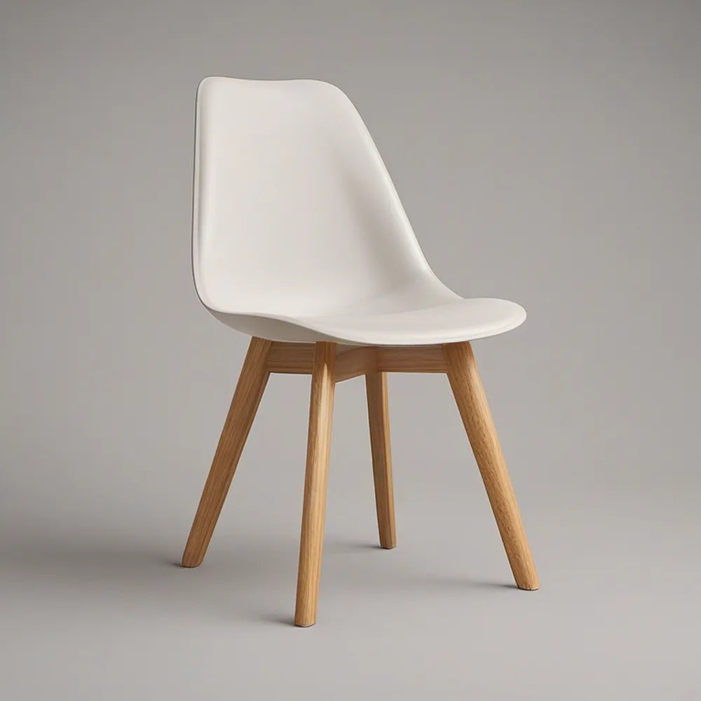 Cadeira de Jantar Branca com Pernas em Carvalho Natural e Encosto Curvo, 48 x 53 x 82 cm