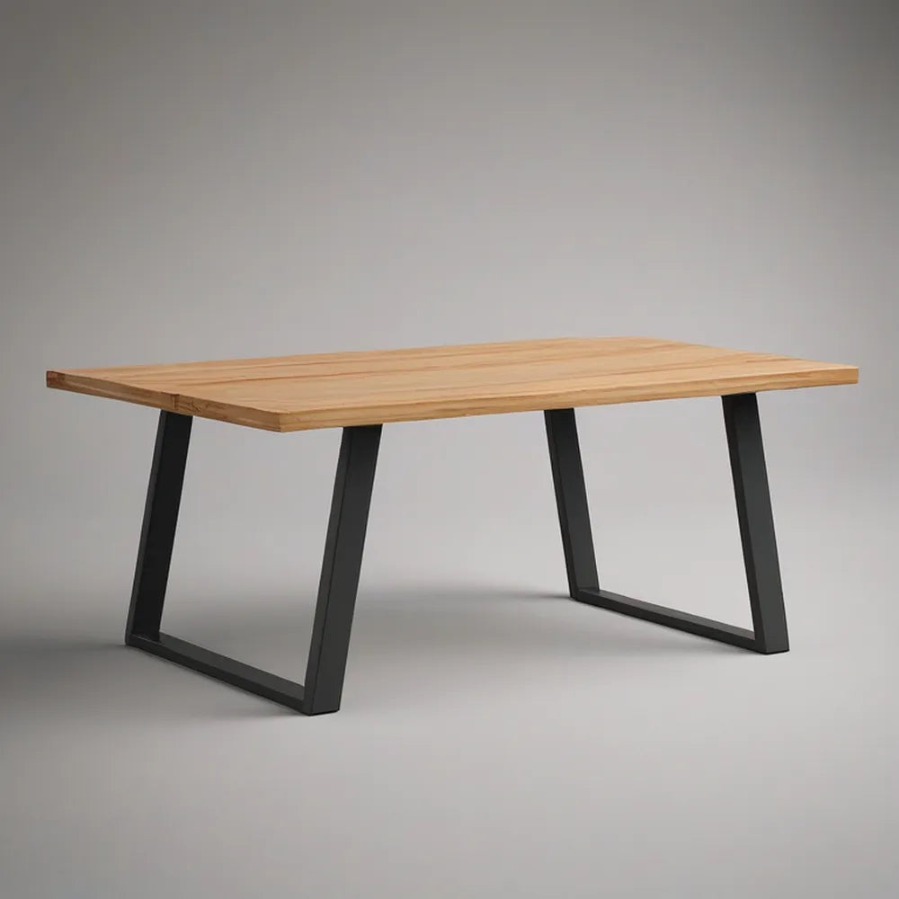 Mesa de Jantar Retangular 160 x 90 x 75 cm em Pinho Maciço Natural e Aço Preto