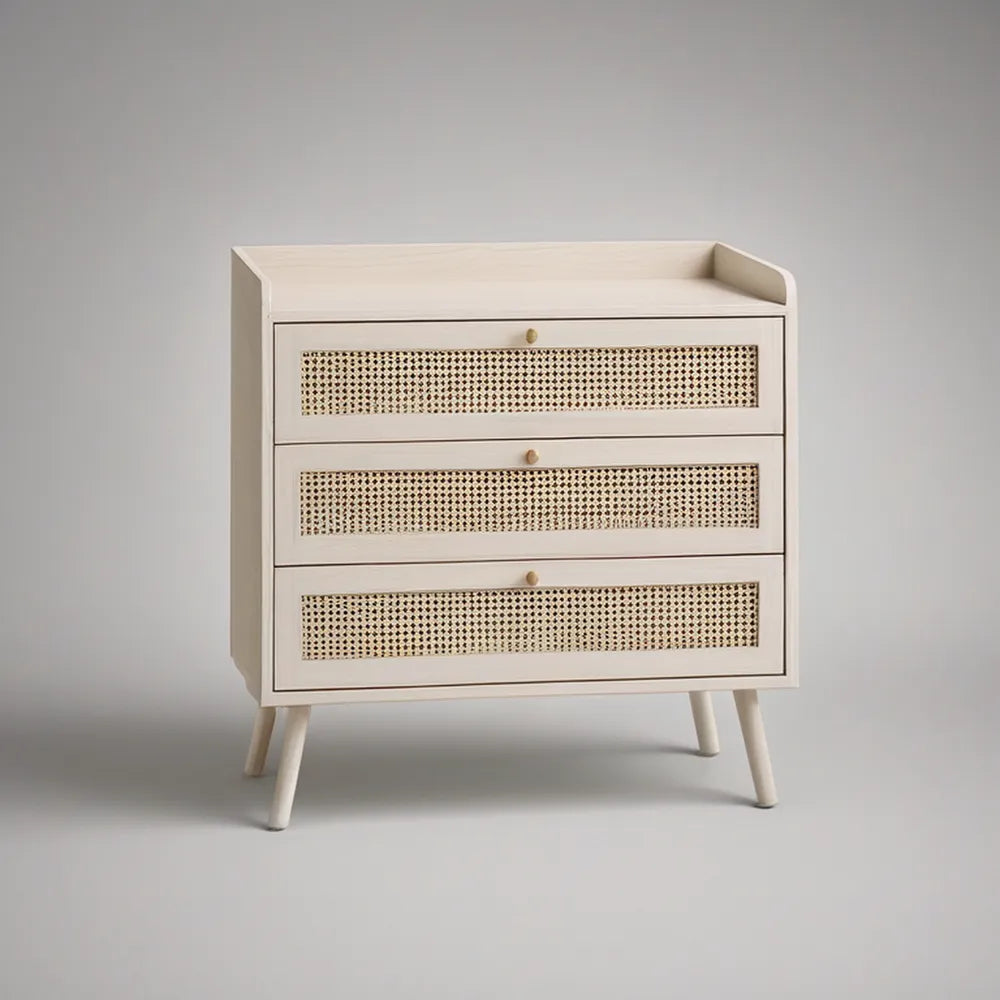 Cómoda com 3 Gavetas em MDF e Vime Natural Bege, 80 x 40 x 90 cm